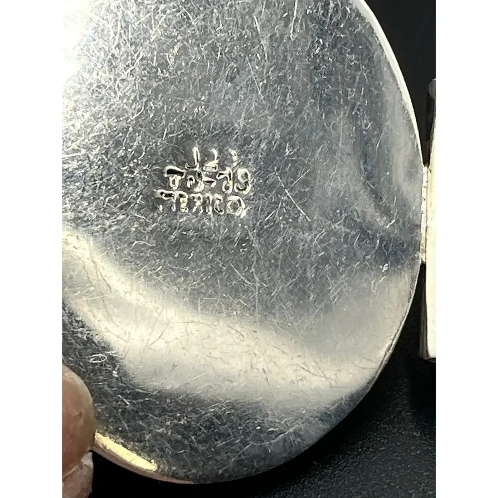 Vintage Sterling Silver Large Mexico TJ-78 Black Onyx Oval Modernist‎ Pendant